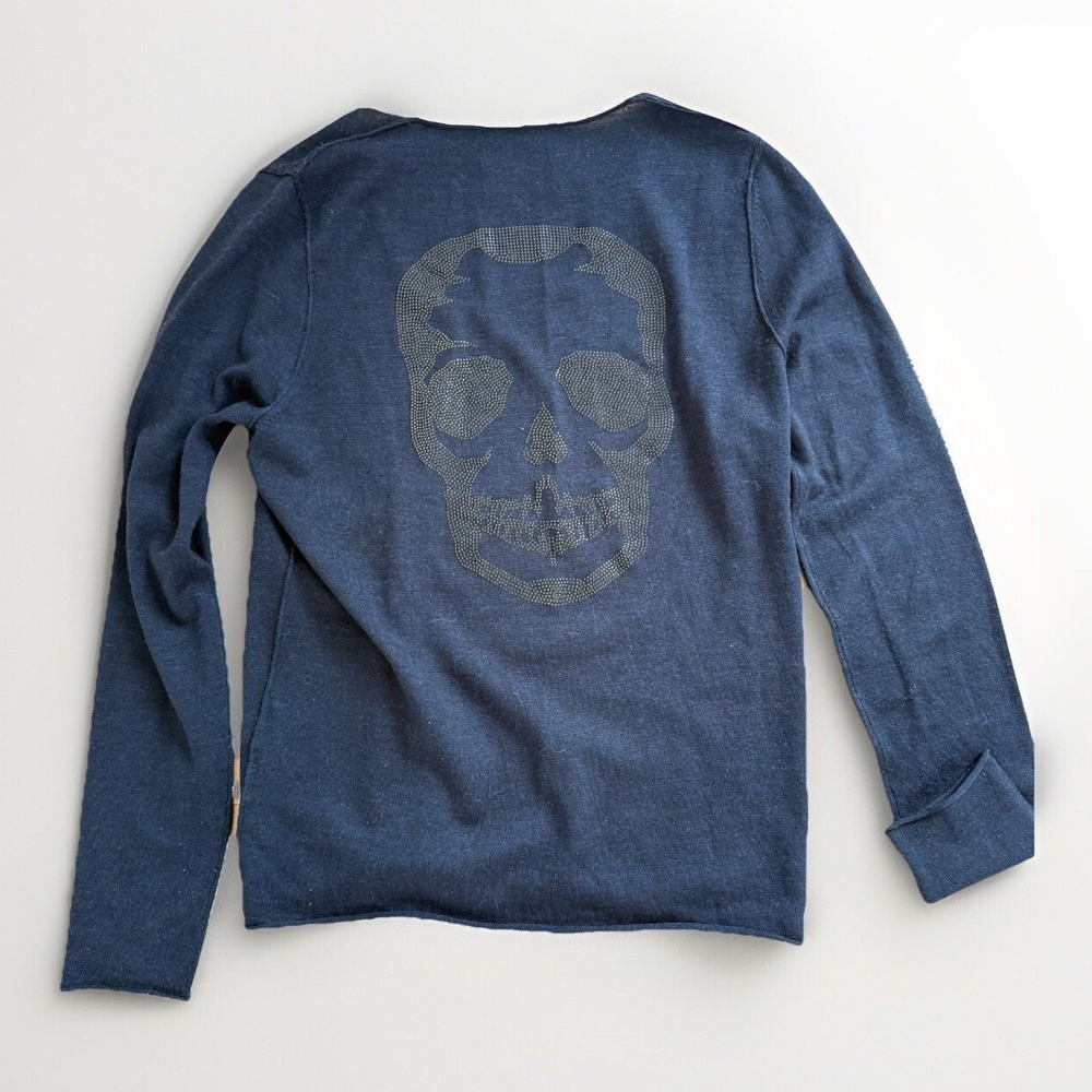 Zadig & Voltaire Miss‎ Skull  Merino Wool Sweater Navy Size Small V Neck